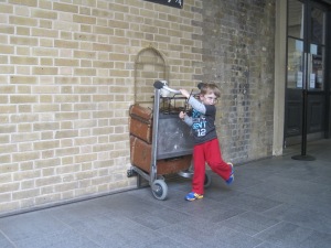 Henry got an early admittance to Hogwarts. Here he is off to school. They grow up so fast