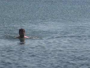 Chris enjoying a cold swim in the ocean. Didn't seem to phase the locals but dang was it cold!
