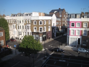 The view from our flat. We were instructed to look for the "pink and white house"